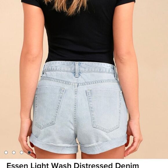 NWOT EVIDNT Los Angeles Light Wash Cotton Distressed Denim Jean Cuff Shorts 27 - Picture 2 of 10